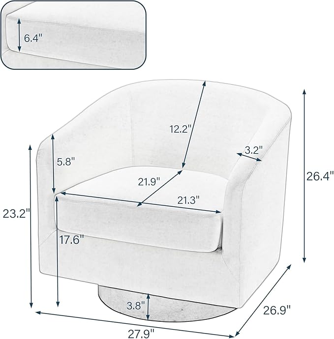 UIXE Swivel Barrel Accent Chairs Set of 2, Fabric Round Club Arm Chair Upholstered Living Room Armchair, Modern Single Sofa Seating Bedroom Side Reading Seat for Home Office - Beige