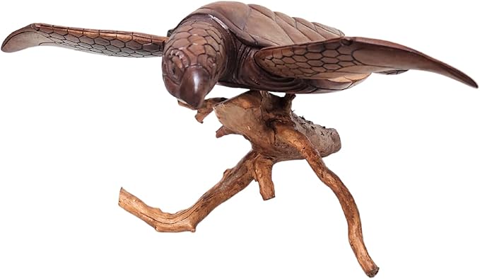 WorldBazzar Beautiful Extra Large Huge Hand Carved Wood Turtle Ocean Coral Statue One of Kind,Brown