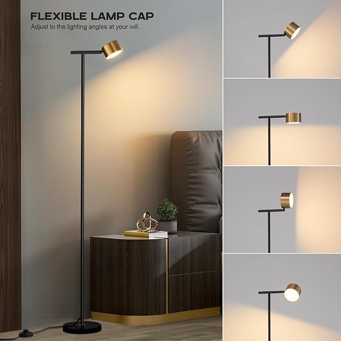 Floor Lamps for Living Room, 3 Color Temperatures Floor Reading Lamp with Flexible Head,Modern Tall Floor Lamp for Bedroom,Standing Lamp for Office Working,Black