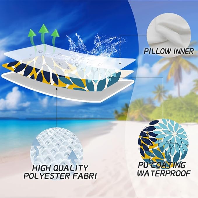 DFXSZ Outdoor Pillow Covers 18x18 Inch Set of 2 Green Yellow Blue Flower Decorative Waterproof Spring Summer Outdoor Pillow Covers for Patio Funiture Garden Couch 168F18