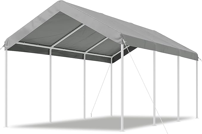 Aoxun 10x20 ft Heavy Duty Carport with Tarp & Wind Resistance Portable Carport Car Tent Outdoor Car Port with Tear Resistant Canopy, No Sidewall - Gray