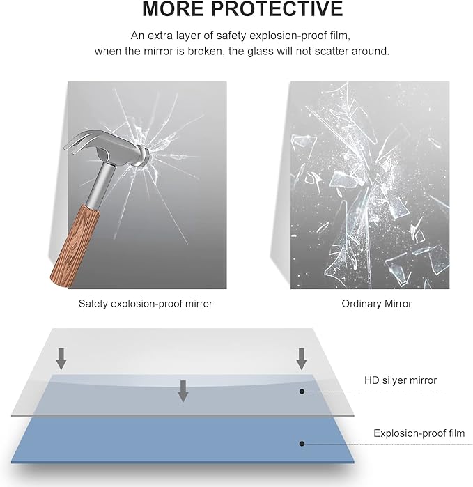 20x30 Inch Black Bathroom Mirror, Copper-Free Mirror, Aluminum Alloy Frame Vanity Mirror, Rectangle Wall Mounted Mirror, Modern Mirror for Bedroom/Living Room/Porch Horizontal or Vertical