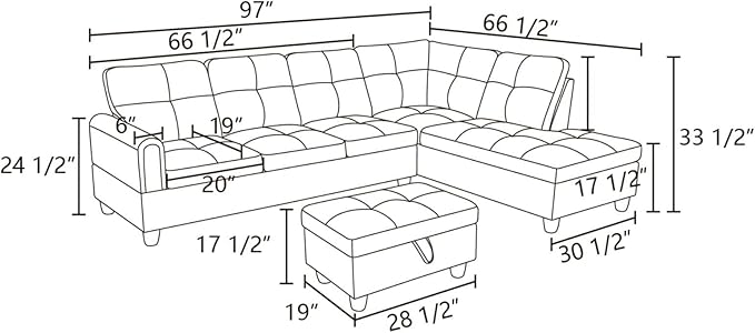 NicBex Sectional Couch 2 Pieces 66.5" L Sofa with Right Chaise Flannel L Shaped Cloud Couch for Living Room Furniture Sets with Cushion, Modular Sofa for Living Room & Small Apartment, Silver Gray