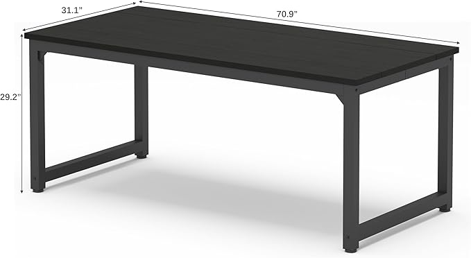 NSdirect 70" Computer Desk,Large Home Office Desk Wide Workstation 1 inch Thicker Tabletop for Writing,Games and Home Work PC Desk Modern Finish Wood Board and Sturdy Steel Legs, Black