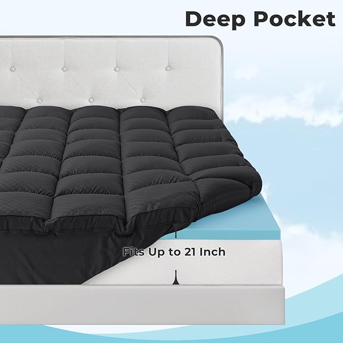 OLANLY Dual-Layer 4 Inch Full Size Memory Foam Mattress Topper for Back Pain, 2 Inch Cooling Pillow Top Mattress Pad Cover and 2 Inch Gel Memory Foam Topper, Deep Elastic Pocket, Black
