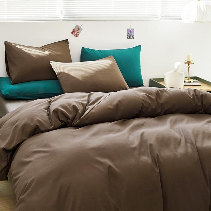 Luxlovery Brown Comforter Set Queen Mocha Brown Bedding Comforter Set Chocolate Color Solid Soft Breathable Blanket Quilts Chestnut Bedding Set for Women Men Queen