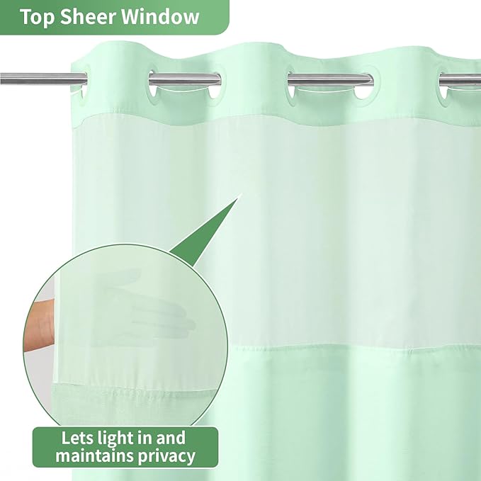 Mint Green No Hook Shower Curtain with Snap-in Fabric Liner Set,Slub Textured Fabric Shower Curtains for Bathroom,Hotel Style Modern Shower Curtain,Water Repellent & Washable,71x74(72)