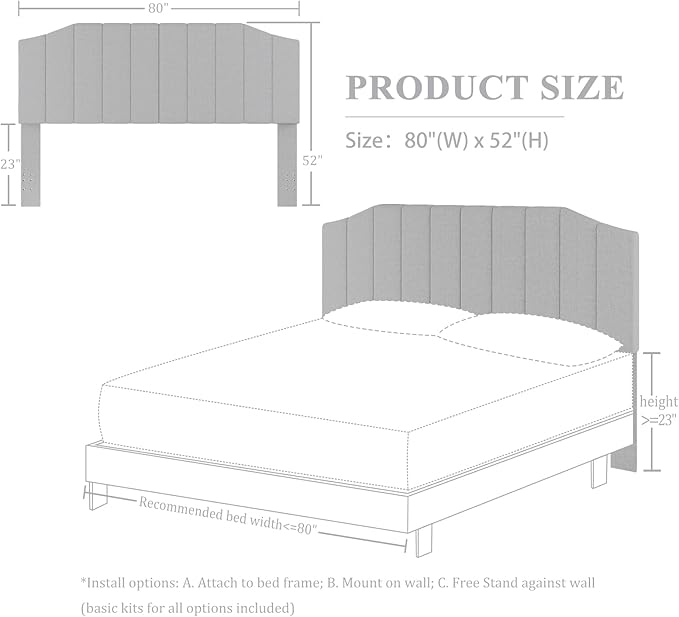 King Size Headboard Only, Linen Upholstered Headboard King/California King Size Wall Mount and Bed Frame Mount, Featuring High-Density Sponge Padding Easy Assembly Comfort Style-Linen Gray