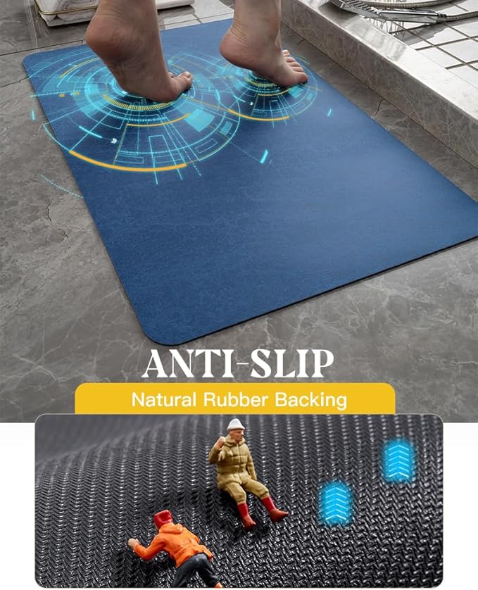 MontVoo -Bath Mat Rug-Rubber Backing Non Slip Quick Dry Absorbent Thin Bathroom Rugs Fit Under Door-Faux Suede Surface Bathroom Floor Mats-Shower Rug for in Front of Bathtub Shower Royal Blue 17x27.5