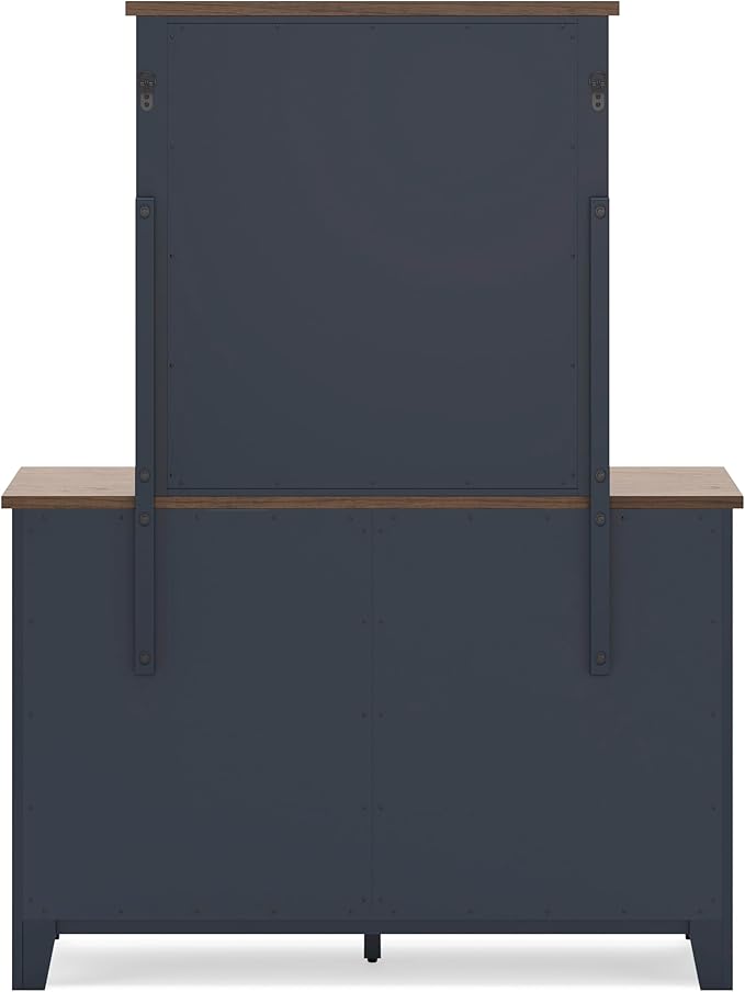 Signature Design by Ashley Landocken Casual 6-Drawer Dresser and Mirror with Safety Stop, Blue & Light Brown