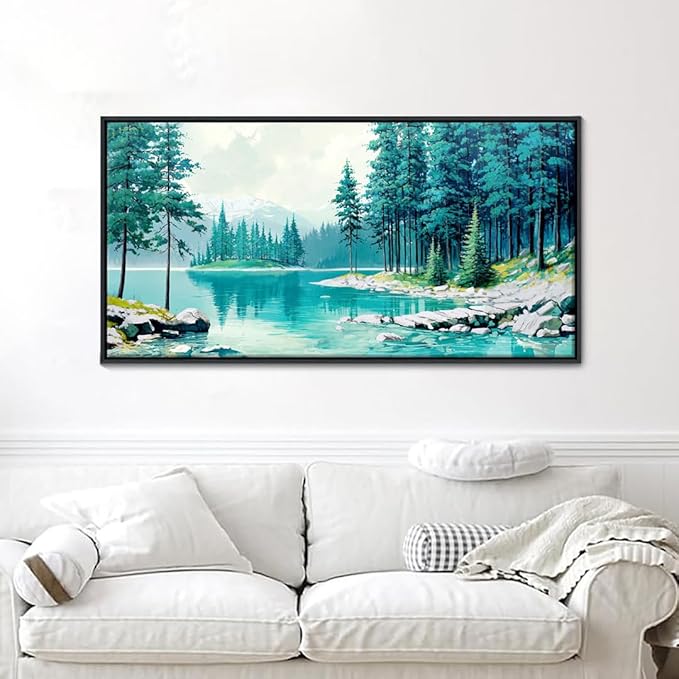 YCPRIMER Nature Mountain Wall Art National Park Painting Green Ridge Landscape Picture Panoramic Artwork Framed Large Size for Home Office Living Room Bedroom Wall Decor 20x40inch