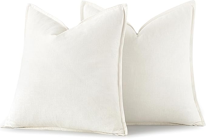 MIULEE Decorative Linen Euro Sham Pillow Covers 24x24 Cream White Boho Farmhouse Neutral Couch Throw Pillows Christmas for Bed Pack of 2 Accent Modern Pillowcase Sofa Livingroom Home Decor