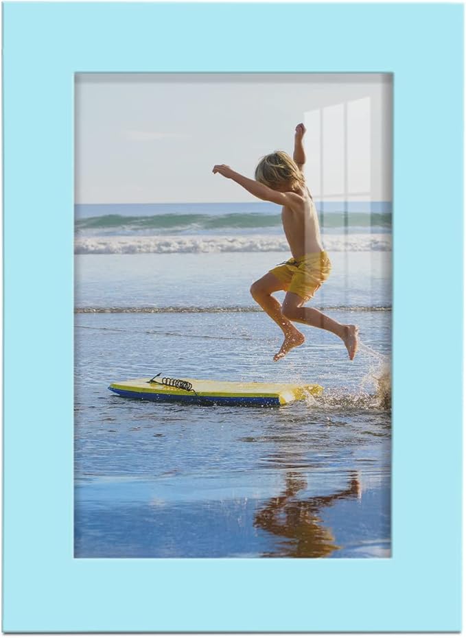Renditions Gallery 5x7 inch Picture Frame High-end Modern Style, Made of Solid Wood and High Definition Glass Ready for Wall and Tabletop Photo Display, Blue Frame