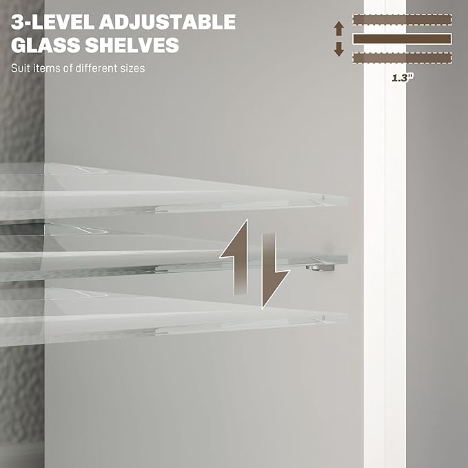 HOMCOM Modern TV Stand with LED Lights and Power Outlets for 55 Inch TV, 51" High Gloss Entertainment Center with Adjustable Glass Shelves, TV Console for Bedroom, Living Room, White