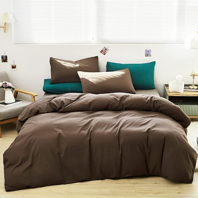 Luxlovery Brown Comforter Set Full Mocha Brown Bedding Comforter Set Chocolate Color Solid Blanket Quilts 3 Piece Chestnut Color Soft Cozy Breathable Bedding Set for Women Men