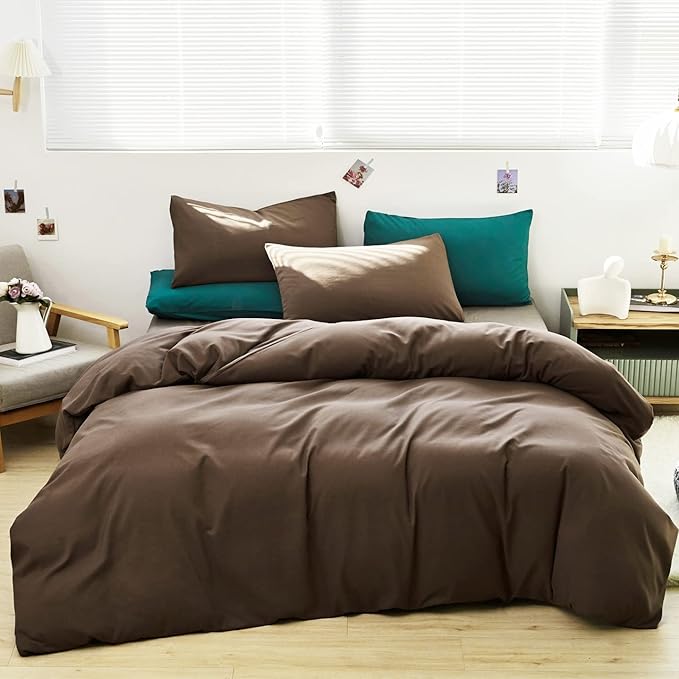 Luxlovery Brown Comforter Set Twin Chestnut Brown Bedding Comforter Set Chocolate Color Solid Soft Breathable Blanket Quilts Dark Color 3 Piece Bedding Set for Women Men Teens Adults