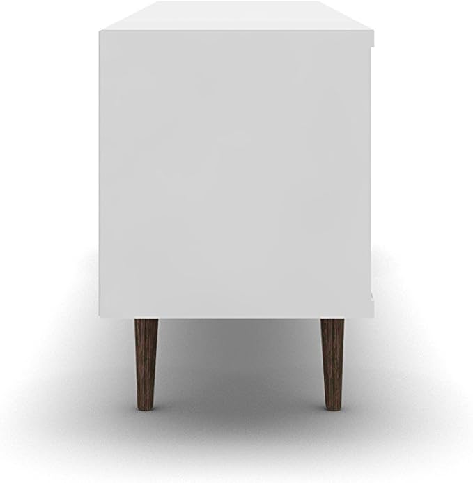 Manhattan Comfort Liberty Collection Mid Century Modern TV Stand With One Cabinet and Two Open Shelves With Splayed Legs, Wood/White, Medium, Model Number: 201AMC69