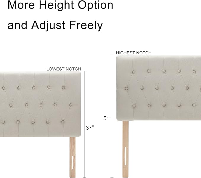 Kingfun Headboards for King Size Bed in Modern Button Design, Premium Linen Fabric Upholstered Tufted Bed Headboard, Adjustable Solid Wood Head Board, Beige