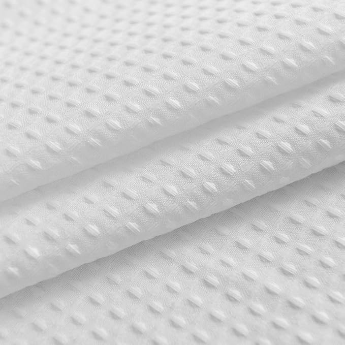 Extra Long Shower Curtain with 86 inch Height, Fabric, Waffle Weave, Hotel Luxury Spa, Water Repellent, Machine Washable, 230 GSM Heavyweight, White Pique Pattern Decorative Bathroom Curtain