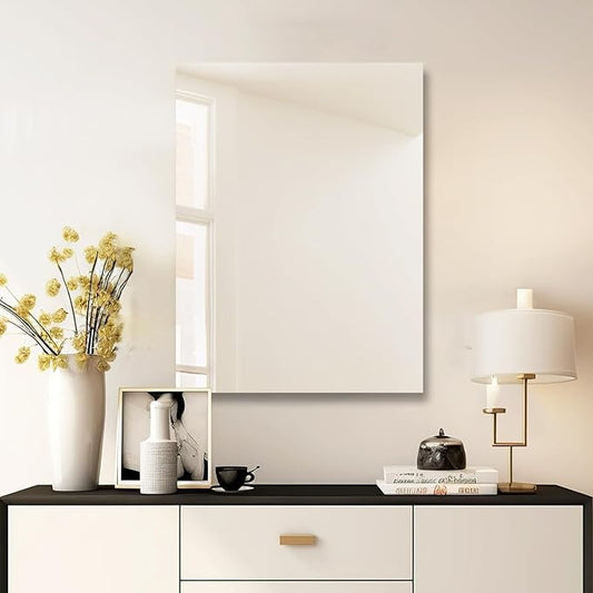 Mirrorons Bathroom Vanity Mirror 24" x 32", Frameless Mirror with Polished Edge, Hangs Horizontally or Vertically. Upgraded Shatterproof Bathroom Mirror for Wall.