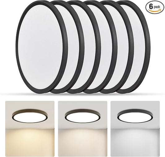 Led Flush Mount Ceiling Light,9 Inch 18w 1860lm,3000k/4000k/6000k 3CCT Selectable, Round Modern Flat Panel Super Slim Led Ceiling Light,for Living Dining Kitchen Bedroom Room (6Pack-Black)