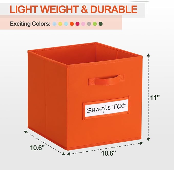 artsdi 11x11 storage cube bins (Set of 10) Foldable Fabric storage cubes with 10 Labels Window Cards & a Pen,11 inch cube storage bin,Closet Organizers for Shelves,Cubby Organizer Boxes,Orange