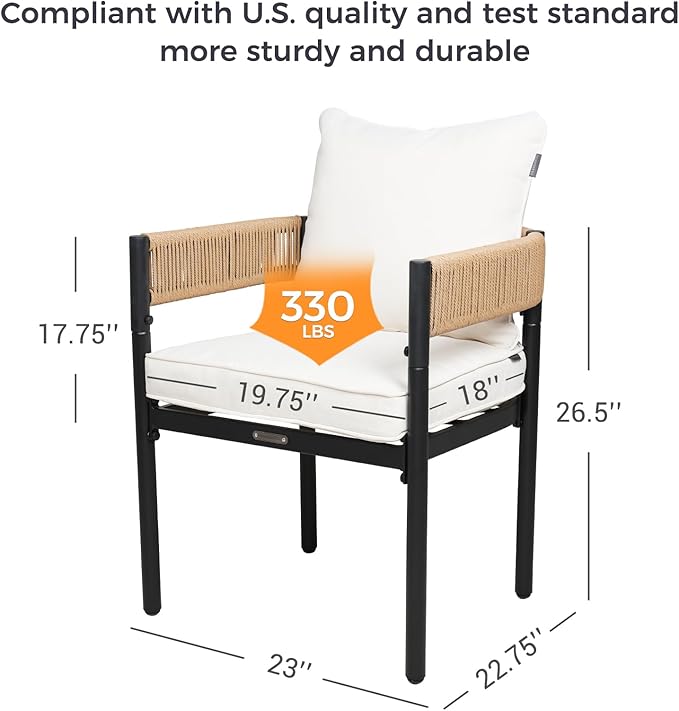 Grand patio Outdoor Dining Set, 7-Piece Patio Table and Chairs Set, Metal Woven Wicker Fixed Patio Chairs with Thickened Cushions & 1 Rectangular Woodgrain Dining Table with Umbrella Hole (Natural)