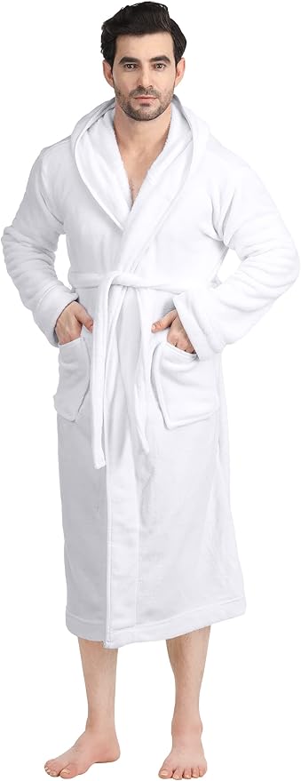 NY Threads Mens Robe with Hood, Luxury Plush Fleece Hooded Mens Bathrobe, Spa Bath Robe for Men