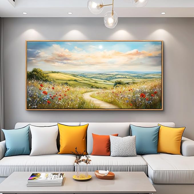PHAOHUAXM Large Wall Art For Living Room Canvas Wall Decor For Bedroom Mountain Path Landscape Painting Wood Frame Farmhouse Restaurant Home Wall Decorations Art Print Posters Ready To Hang 20"X40"