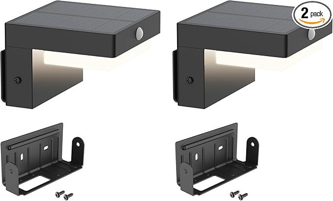 Square Solar Wall Lights - Solar Powered Wall Lamps - LED Lights - PIR Sensor & Two Lighting Modes - Rechargeable Battery Lasts Up to 55 Hours - 3000K - IP44 Weather Resistant - 2 Pack
