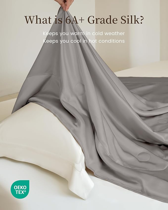 THXSILK Silk Blanket, 100% Mulberry Silk Cooling Throw, Soft and Lightweight Blanket for Bedroom, Sofa, Travel, All-Season (Grey, 53"x70")