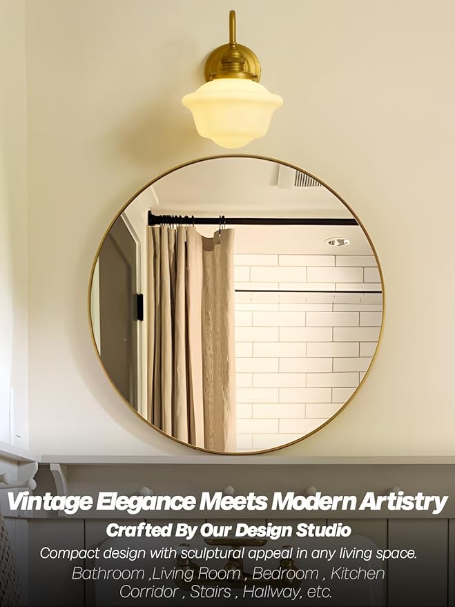 Vintage Wall Sconces Antique Brass Gold Bathroom Vanity Light with Milk Glass Hardwire Wall Sconce Light Lamp for Bathroom Mirror Living Room Bedroom Kitchen Indoor