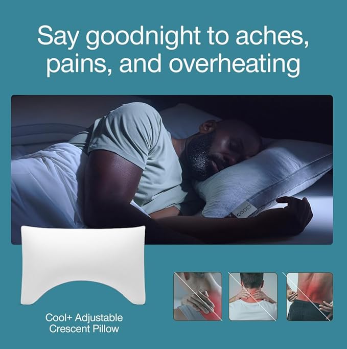 Coop Home Goods Cool+ Crescent Adjustable Pillow, Queen Size Plus Shaped Memory Foam Pillows with Cooling Gel, Neck Support, Back or Side Sleeper Pillow, CertiPUR US/GREENGUARD Gold