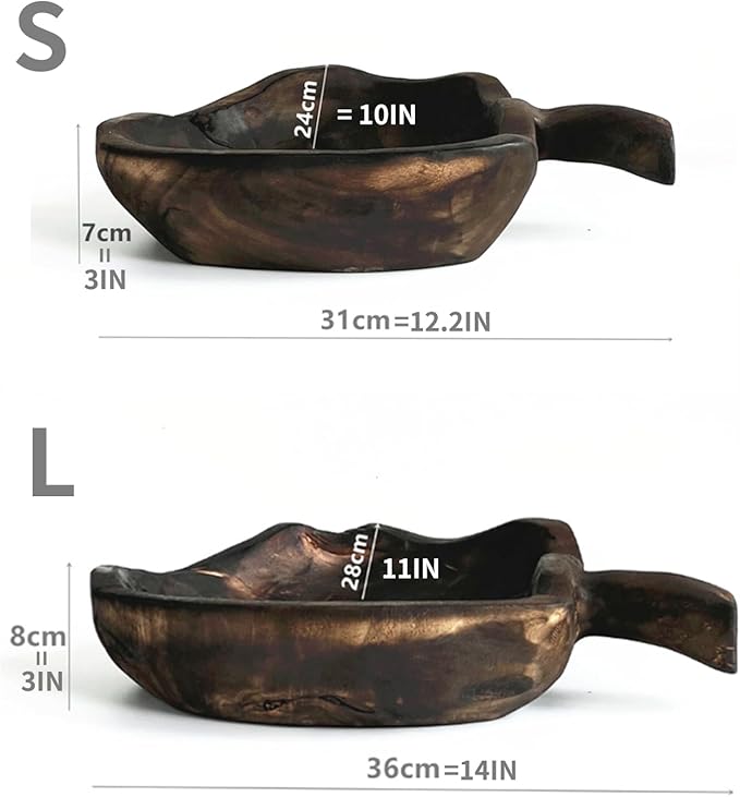 Solid Wood Fruit Bowl - Natural Vintage Grain - Single-Handle Design - Naturally Formed - Each Bowl Features a Unique Shape