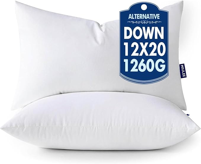 MIULEE 12x20 Pillow Inserts,Down Alternative Pack of 2 Decorative Throw Pillows for Sofa Couch Bed, Ultra Soft Fluffy Bed Sleeping Form