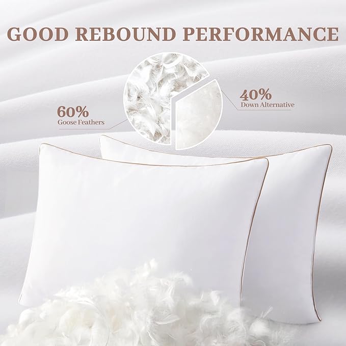 Bafode Goose Feather Pillows, Bed Pillows, King Size Set of 2, Hotel Pillow for Sleeping,Soft Down Alternative Pillows 20x36