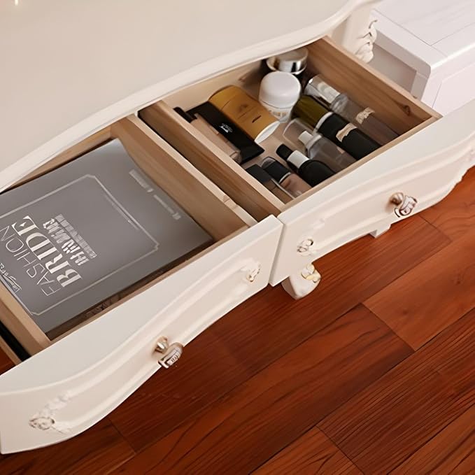 CraftThink Modern Makeup Vanity Set, Bedroom Makeup Vanity Desk Wood Vanity Dressing Table for Bedroom, Makeup Vanity & Mirror & Stools Oval 31" L x 19" W x 64" H