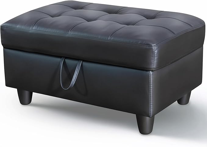 Ottoman Rectangular Storage Ottoman Bench, Faux Leather Footrest, Coffee Table, Stool Footstool with Hinged Lid for Living Room, Bedroom, Entryway, Black, 35"x23.5"x17.5"
