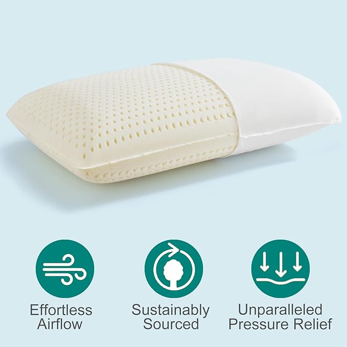 100% Talalay Latex Pillow, Natural Latex Sleeping Bed Pillow - Luxury Soft King Size Pillow for Side, Back, and Stomach Sleepers - Removable Breathable Cotton Cover