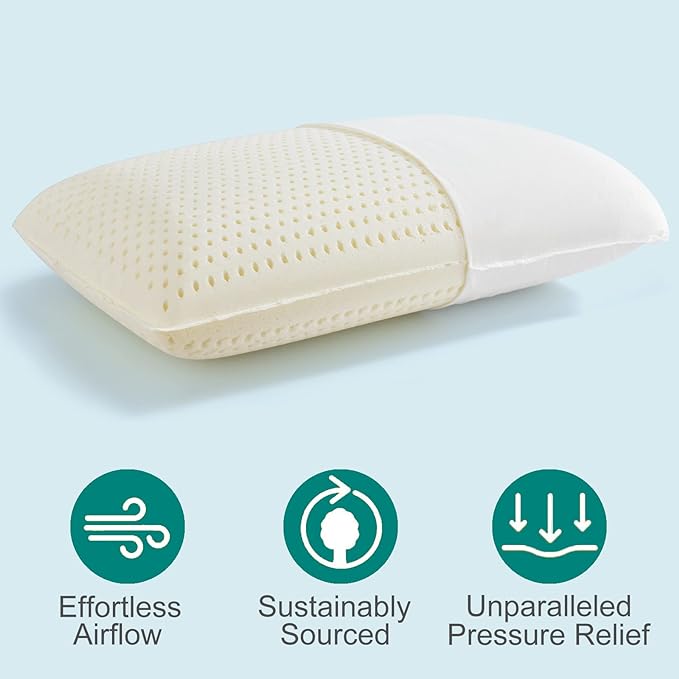 100% Talalay Latex Pillow, Natural Sleeping Bed Pillow - Luxury Soft Queen Size Pillow for Side, Back, and Stomach Sleepers - Removable Breathable Cotton Cover