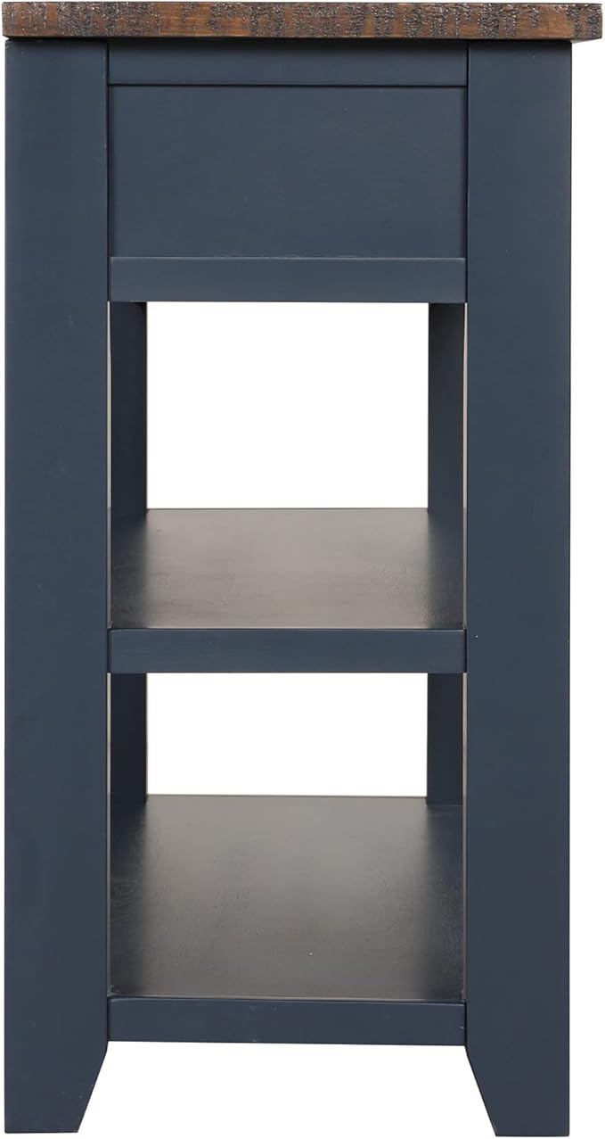 Knocbel Farmhouse Entryway Long Console Table with 3 Storage Drawers and Bottom Open Shelves, Entry Hallway Foyer Sofa Table with Handles, 29.9" H x 48.8" W x 15.8" D (Blue and Brown)