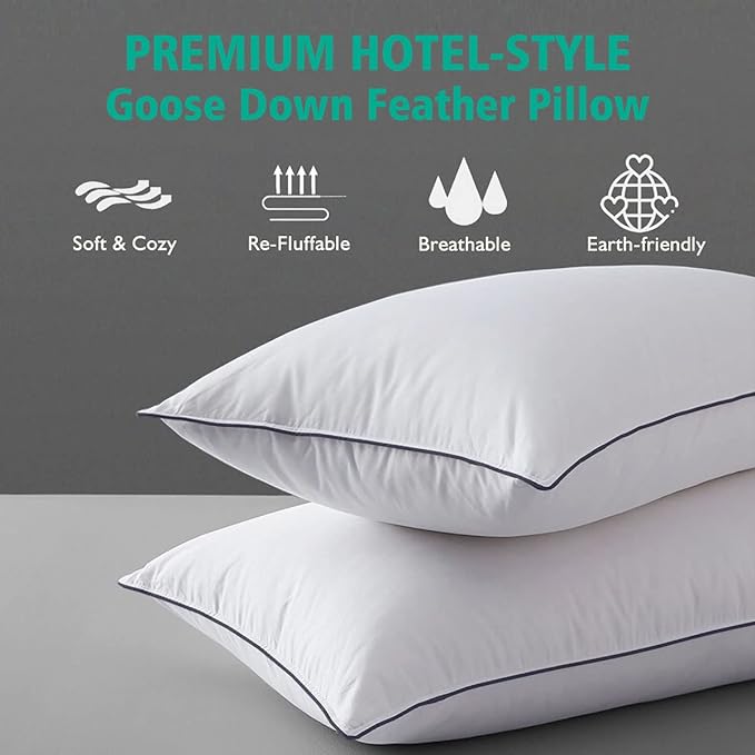 APSMILE Organic Feather Down Pillows Set of 2, King Size Bed Pillows for Sleeping with 100% Cotton Cover, 3-Chamber Hybrid Feather Down Core Pillow Surrounded by Polyester, 20x36 Inches