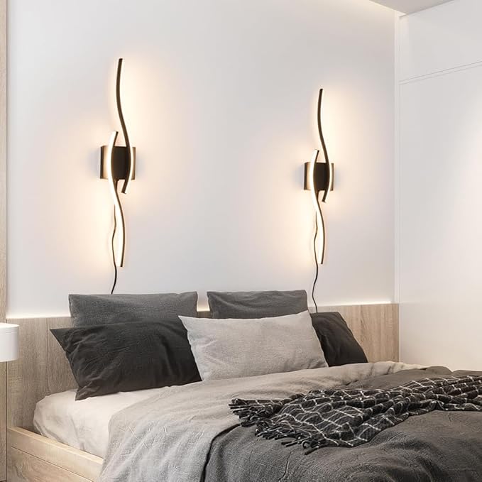Plug in Wall Sconces Set of 2, Modern Plug in Sconce with Remote, Dimmable LED Wall Light, Wall Lamps with Plug in Cord for TV Wall Sconces, Black Sconce Lighting for Living Room, Hallway, Bedroom