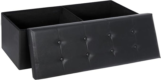 SUPER DEAL 43 Inch Folding Storage Ottoman Bench, Faux Leather Storage Chest Shoes Bench with Divider Padded Seat Couch Footrest for Bedroom Entryway, 660 lbs Capacity 43"x 15"x 15", Black
