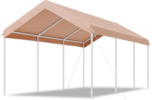 Aoxun 10x20 ft Heavy Duty Carport with Tarp & Wind Resistance Portable Carport Car Tent Outdoor Car Port with Tear Resistant Canopy, No Sidewall - Khaki