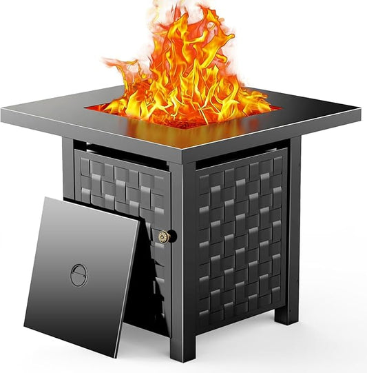 28 Inch Propane Fire Pit Table, 50,000 BTU 2 in 1 Fire Pit Table, Metal Tabletop, Adjustable Flame, Outdoor Fire Pit for Patio, Garden, Yard, Outdoor Gatherings