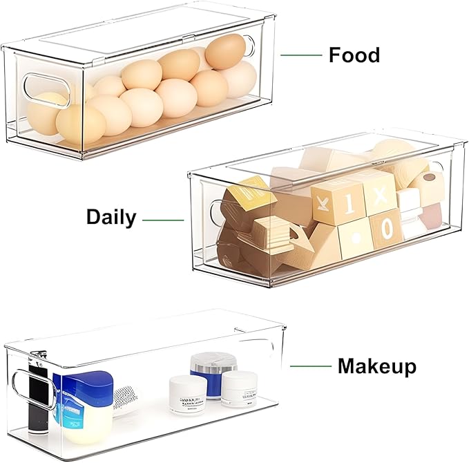 Taiuloo 2 Pack Stackable Refrigerator Organizer Bins with Pull-Out Drawer, Clear BPA-Free Food Storage Containers for Fridge Freezer, Kitchen Pantry Cabinet & Bathroom Vanity Organization