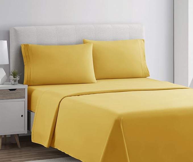 Clara Clark Bed Sheets, Premier 1800 Series 4 Piece Bed Sheet Set, Deep Pocket, Wrinkle, Fade, Stain Resistant, Luxury Soft Bedding Sheets & Pillowcases, Twin, Yellow