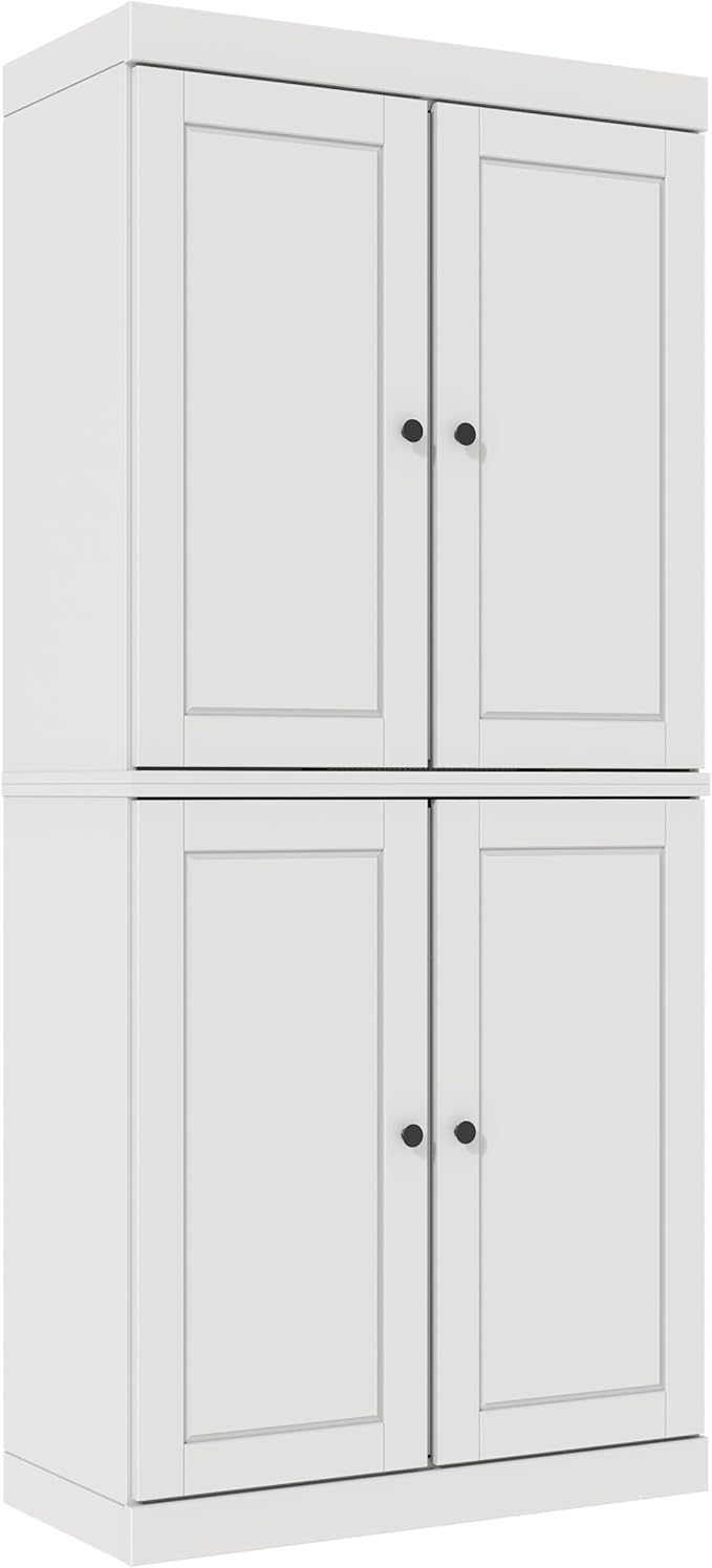 Palace Imports Solid Wood Bookcase - 6-Tier Bookshelf, 71.5” H - White, Wooden Cabinet Doors & Adjustable Shelves, Tall Bookcase for Living Room, 100% Renewable Eco-Friendly Wood, Made in Brazil