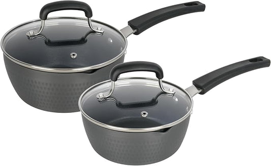 Nonstick Small Sauce Pan with Lid, 1.25 Quart and 2.4 Quart Sauce pan with Pour Spouts, Multipurpose Handy Little Saucepan with Stay Cool Handle, Small Pots for Cooking, Soups, Noodles, Milk